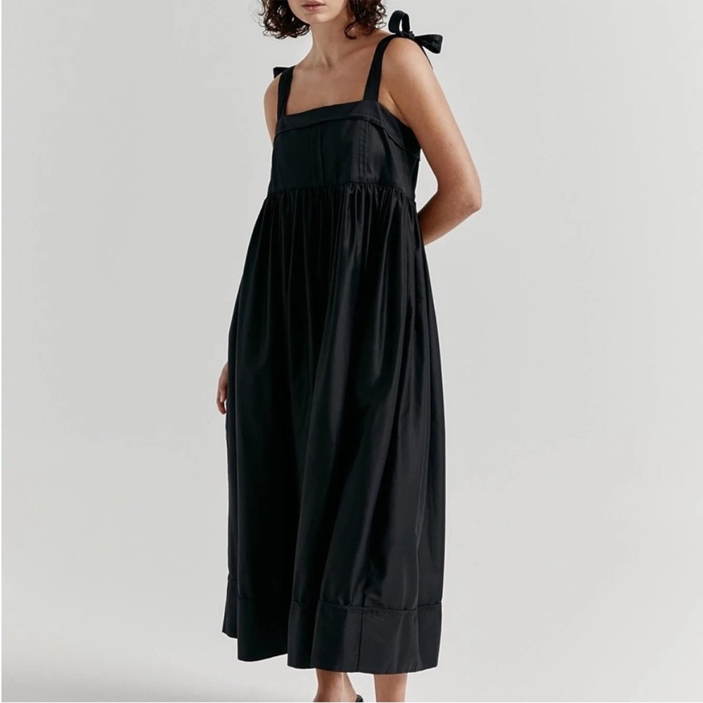 Aje Black Savoy Square Neck Tie Shoulder Long Day Designer Midi Dress NWT